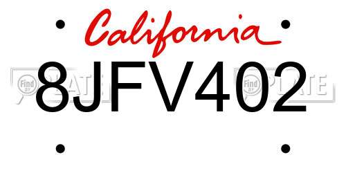 8JFV402 California License Plate