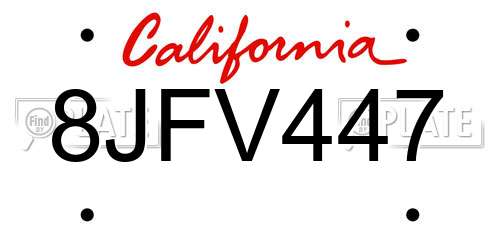 8JFV447 California License Plate