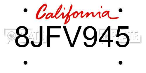 8JFV945 California License Plate