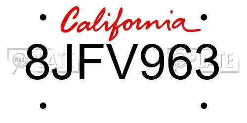 8JFV963 California License Plate