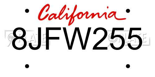8JFW255 California License Plate