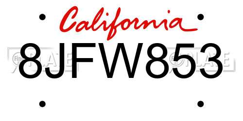 8JFW853 California License Plate