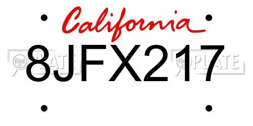 8JFX217 California License Plate