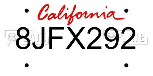 8JFX292 California License Plate