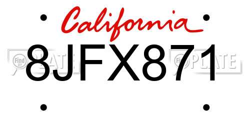 8JFX871 California License Plate