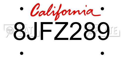8JFZ289 California License Plate