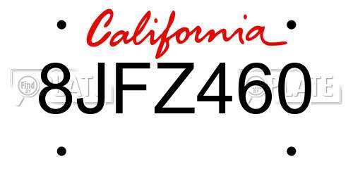 8JFZ460 California License Plate