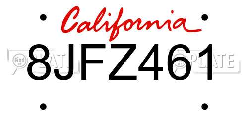 8JFZ461 California License Plate