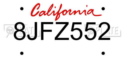 8JFZ552 California License Plate