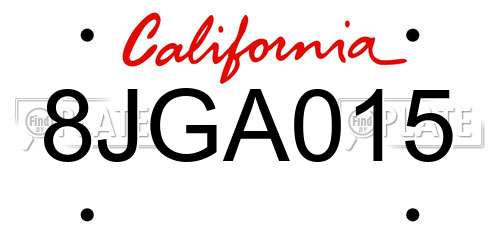 8JGA015 California License Plate