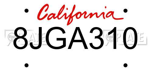 8JGA310 California License Plate