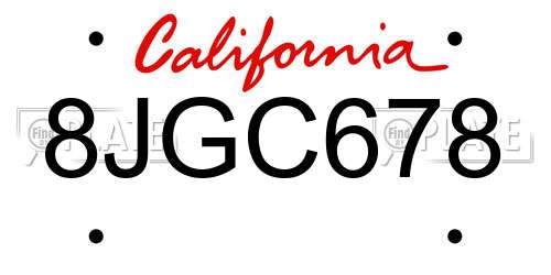 8JGC678 California License Plate