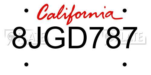 8JGD787 California License Plate