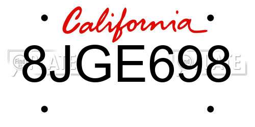 8JGE698 California License Plate
