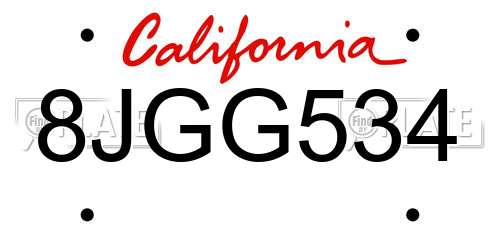 8JGG534 California License Plate