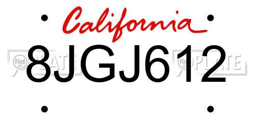 8JGJ612 California License Plate