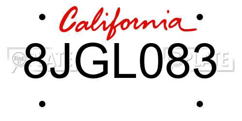 8JGL083 California License Plate
