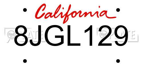 8JGL129 California License Plate
