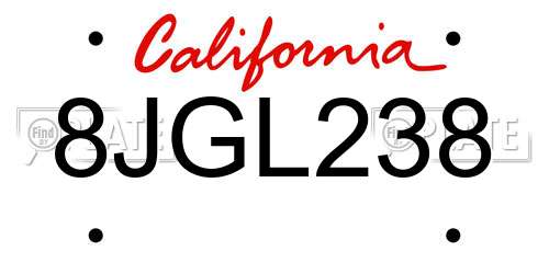 8JGL238 California License Plate