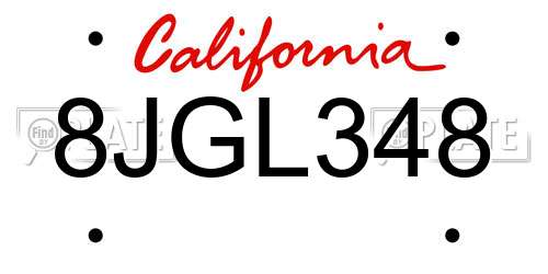 8JGL348 California License Plate