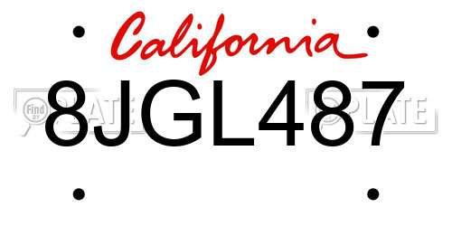 8JGL487 California License Plate