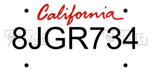 8JGR734 California License Plate