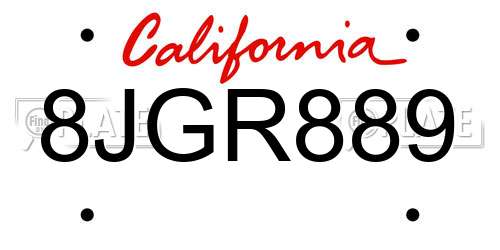 8JGR889 California License Plate