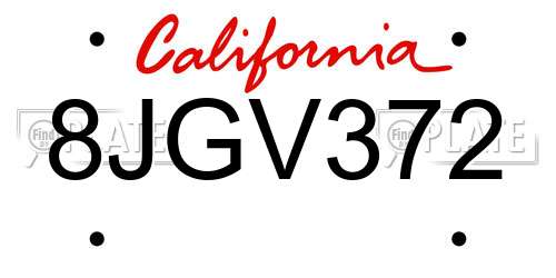 8JGV372 California License Plate