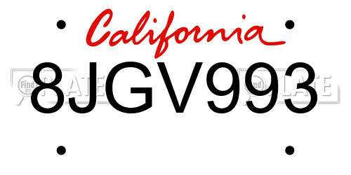 8JGV993 California License Plate