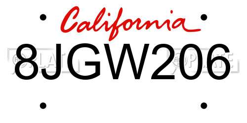 8JGW206 California License Plate