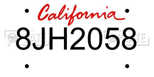 8JH2058 California License Plate