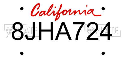 8JHA724 California License Plate