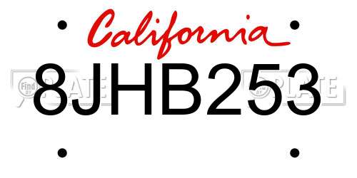 8JHB253 California License Plate