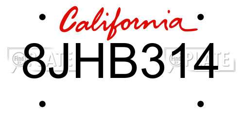 8JHB314 California License Plate