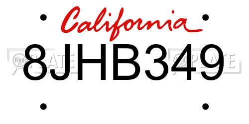 8JHB349 California License Plate