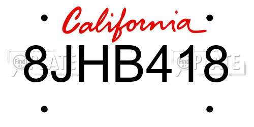 8JHB418 California License Plate