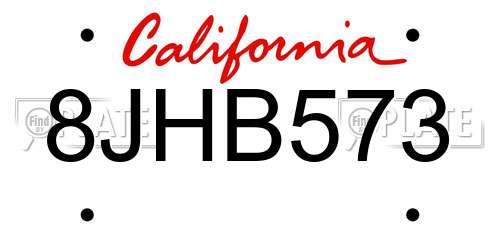 8JHB573 California License Plate
