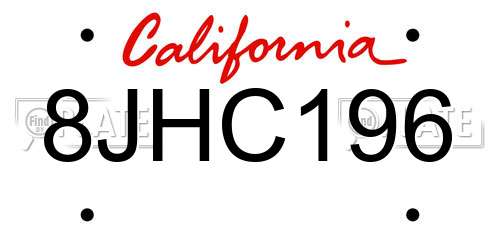 8JHC196 California License Plate