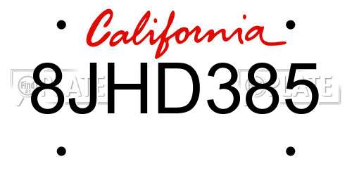 8JHD385 California License Plate