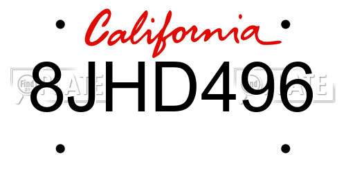 8JHD496 California License Plate