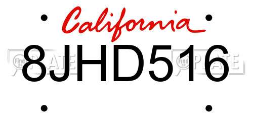 8JHD516 California License Plate