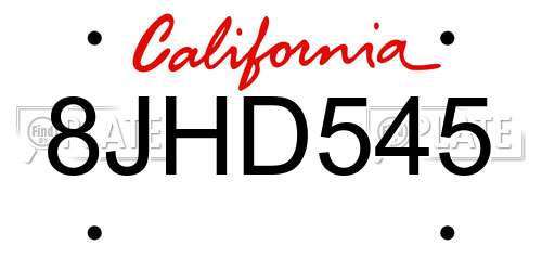 8JHD545 California License Plate