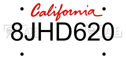 8JHD620 California License Plate