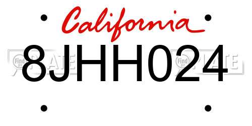 8JHH024 California License Plate