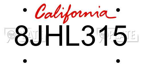 8JHL315 California License Plate