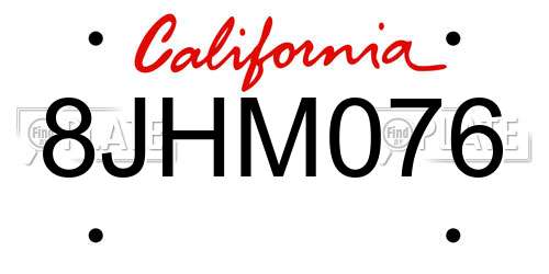 8JHM076 California License Plate