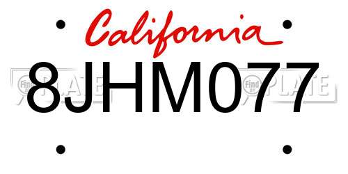 8JHM077 California License Plate