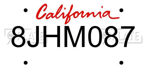 8JHM087 California License Plate