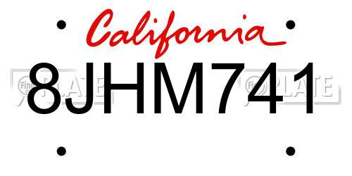 8JHM741 California License Plate