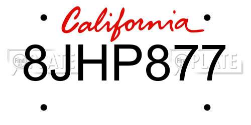8JHP877 California License Plate